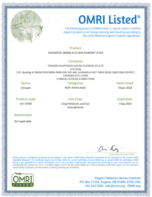 OMRI Certified BioCore 16%N Organic Amino Acid Fertilizers for Sustainable Farming Needs